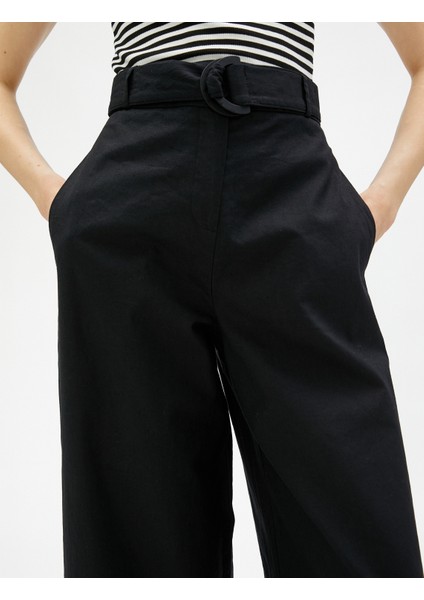 Keten Pantolon Bol Paça Crop