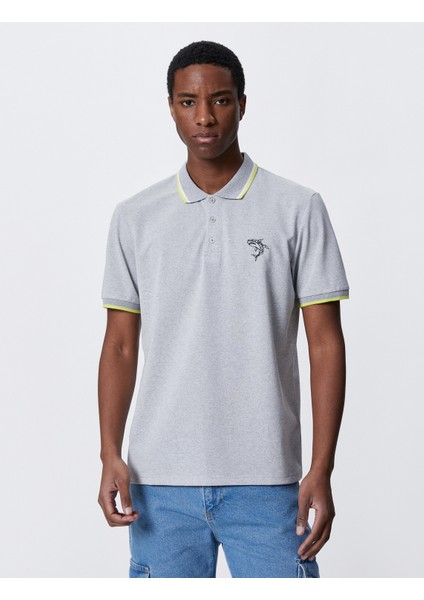 Polo Yaka Tişört Köpek Balığı İşlemeli Biyeli Düğmeli modelleri