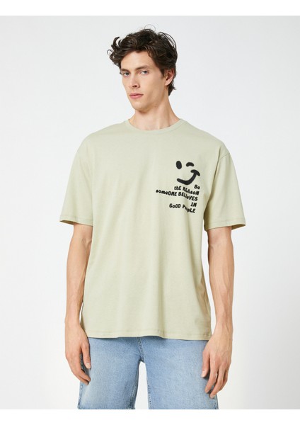 Oversize Tişört Slogan Baskılı Bisiklet Yaka Kısa Kollu Pamuklu modelleri