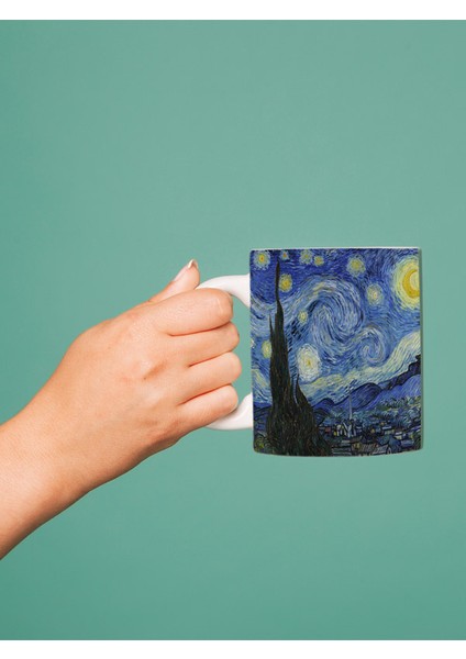 Vincent Van Gogh Stary Night Model Baskılı Özel Baskı Tasarım Porselen Kupa Mug Bardak Hediyelik