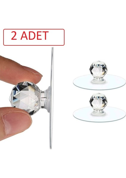 Şeffaf Kristal Başlıklı 2'li Yapışkanlı Kulp Dolap Çekmece Kulp Tutacak Askı