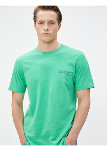 Slogan Baskılı Tişört Bisiklet Yaka Kısa Kollu Dar Kesim