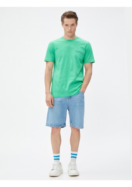 Slogan Baskılı Tişört Bisiklet Yaka Kısa Kollu Dar Kesim fiyatları