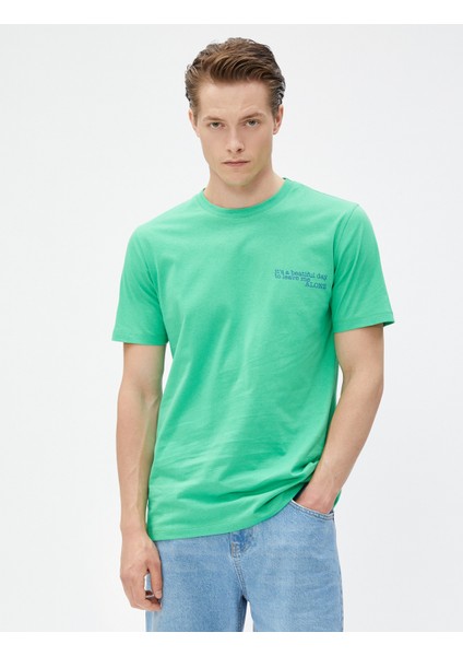 Slogan Baskılı Tişört Bisiklet Yaka Kısa Kollu Dar Kesim modelleri