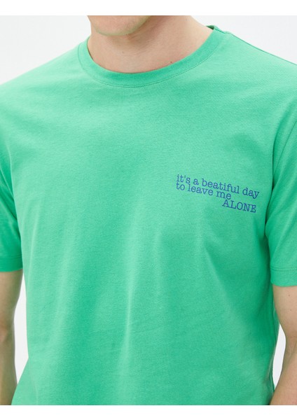 Slogan Baskılı Tişört Bisiklet Yaka Kısa Kollu Dar Kesim indirimleri