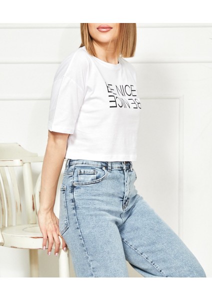 Baskılı Crop T-Shirt