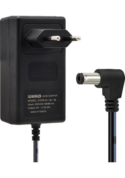 5 Volt - 3 Amper 5.5*2.5 Uçlu Yerli Üretim Plastik Kasa Priz Tipi Adaptör