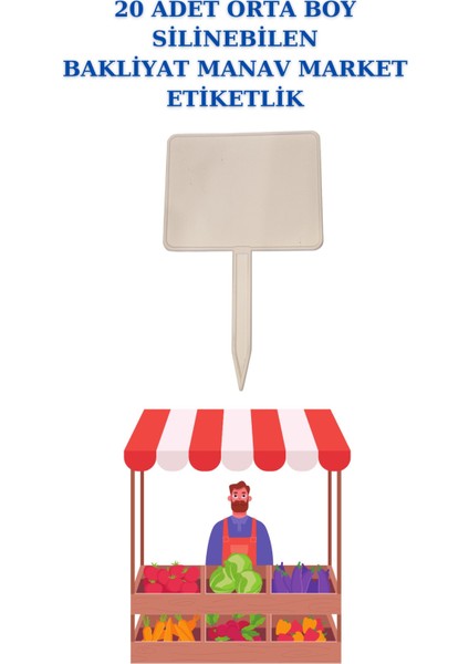 20 Adet Küçük Boy Yaz Sil Sapla Bakliyat Etiketliği Manav Etiketliği Pazarcı Etiketi
