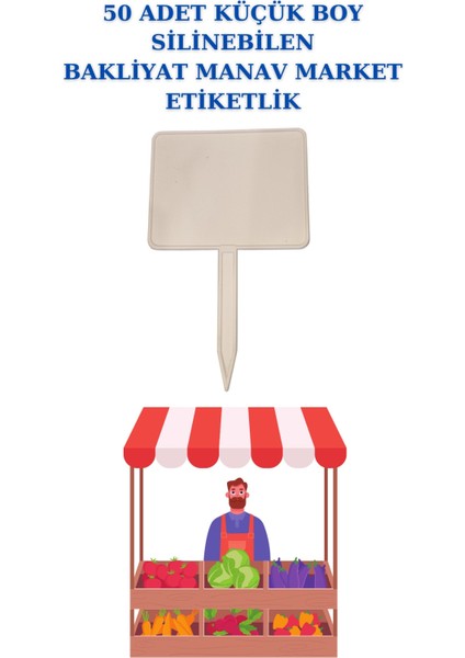 50 Adet Küçük Boy Yaz Sil Sapla Bakliyat Etiketliği Manav Etiketliği Pazarcı Etiketi
