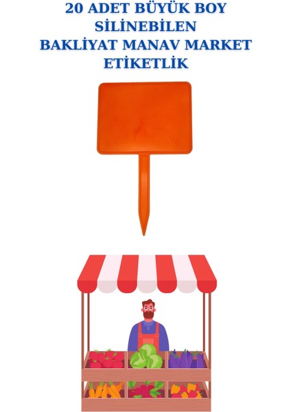20 Adet Büyük Boy Yaz Sil Sapla Bakliyat Etiketliği Manav Etiketliği Pazarcı Etiketi