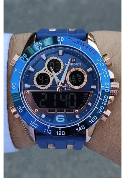 Dijital Analog Lacivert Kayış Rosegold Kasa Spor ve Şık Kullanıma Uygun Alarmlı Aydınlatma