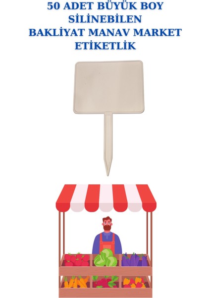 50 Adet Büyük Boy Yaz Sil Sapla Bakliyat Etiketliği Manav Etiketliği Pazarcı Etiketi