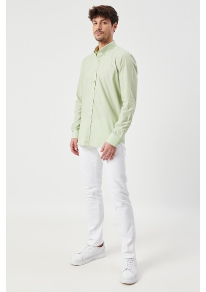 ALTINYILDIZ CLASSICS Erkek Yeşil Slim Fit Dar Kesim Düğmeli Yaka Desenli Gömlek fiyatları