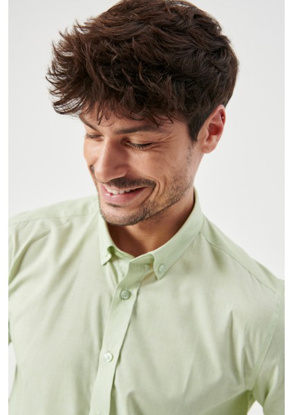 ALTINYILDIZ CLASSICS Erkek Yeşil Slim Fit Dar Kesim Düğmeli Yaka Desenli Gömlek modelleri