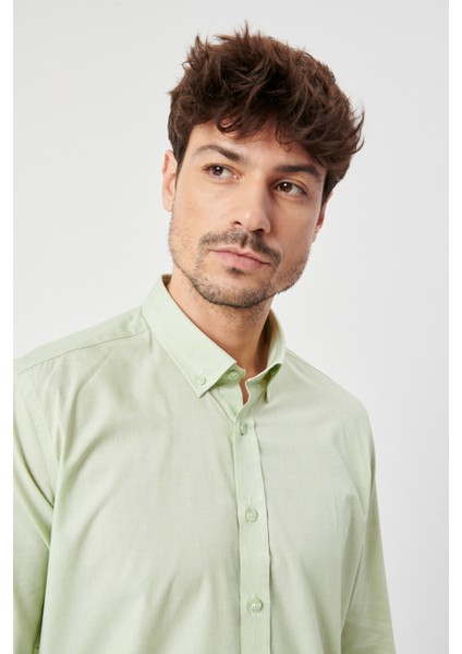 ALTINYILDIZ CLASSICS Erkek Yeşil Slim Fit Dar Kesim Düğmeli Yaka Desenli Gömlek indirimleri