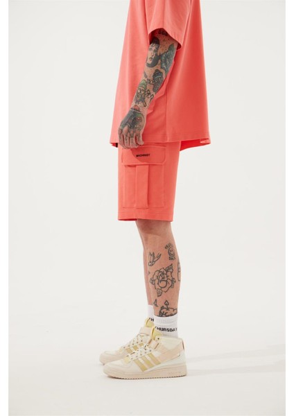 Relaxed Kargo Cepli Basic Şort Pembe