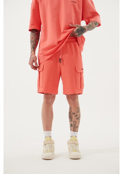 Relaxed Kargo Cepli Basic Şort Pembe