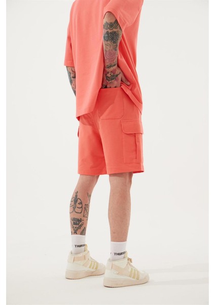 Relaxed Kargo Cepli Basic Şort Pembe