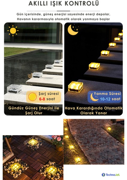 4 Adet Solar Güneş Enerjili 4 Ledli Zemin Dekoratif Bahçe Aydınlatma Kristal LED Sarı Işık