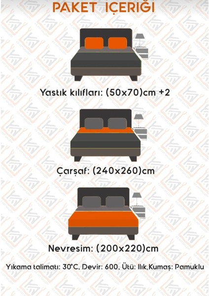 Mert Collection Çarşı Akfil Ranforce Kumaş %100 Pamuk Nevresim Takımı Çift Kişilik