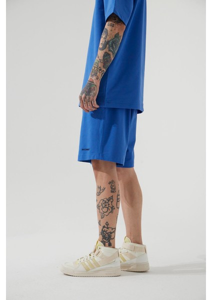 Oversize Basic Cepli Şort Açık Mavi