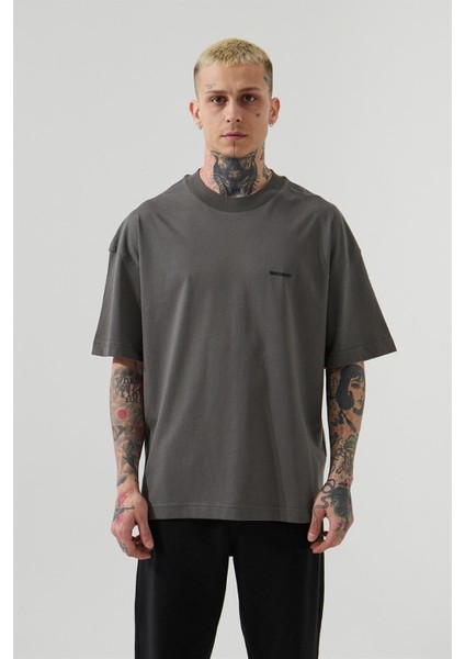 Oversize Basic Süprem Pamuklu T-Shirt Duman