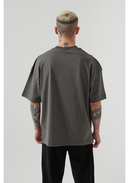 Oversize Basic Süprem Pamuklu T-Shirt Duman
