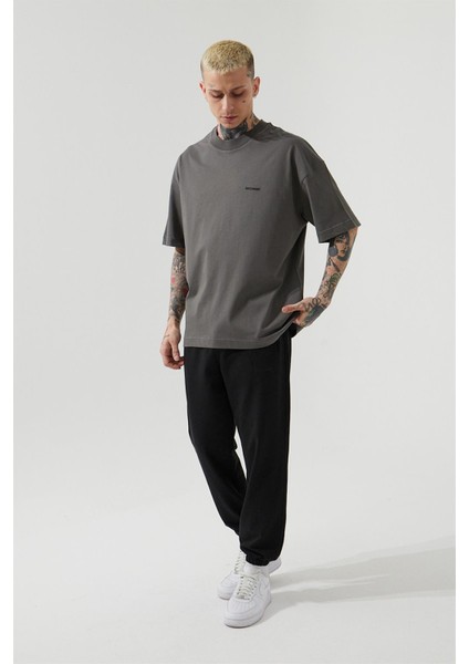 Oversize Basic Süprem Pamuklu T-Shirt Duman