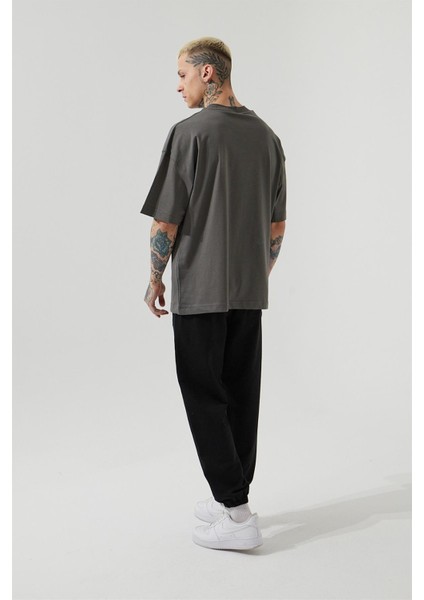 Oversize Basic Süprem Pamuklu T-Shirt Duman