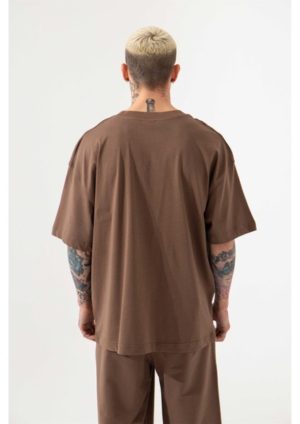 Oversize Basic Süprem Pamuklu T-Shirt Kahve