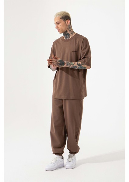Oversize Basic Süprem Pamuklu T-Shirt Kahve