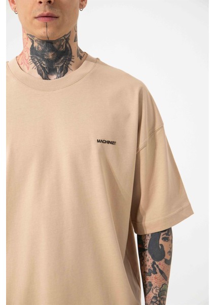 Oversize Basic Süprem Pamuklu T-Shirt Bej
