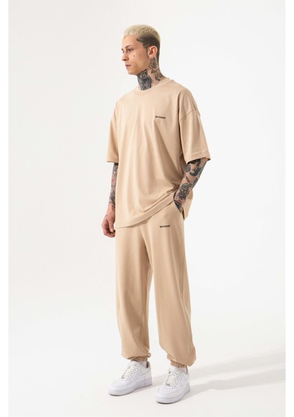Oversize Basic Süprem Pamuklu T-Shirt Bej