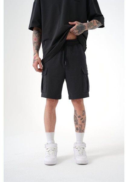 Relaxed Kargo Cepli Basic Şort Soft Siyah