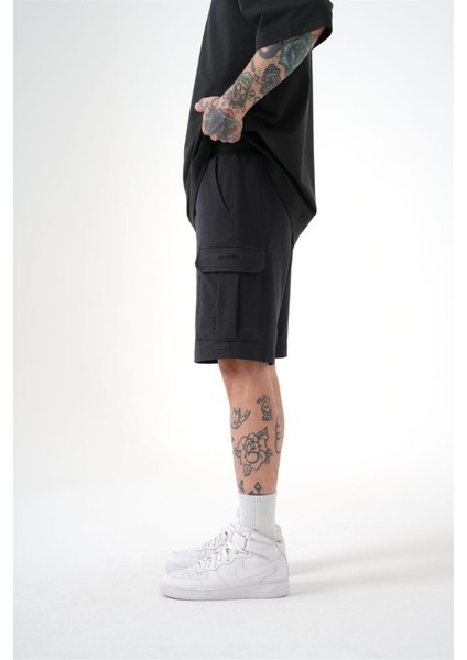 Relaxed Kargo Cepli Basic Şort Soft Siyah