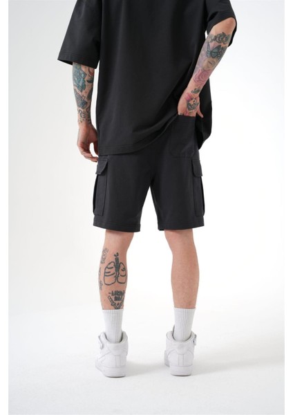 Relaxed Kargo Cepli Basic Şort Soft Siyah