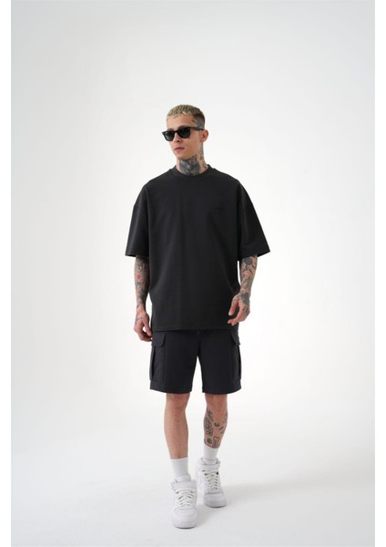 Relaxed Kargo Cepli Basic Şort Soft Siyah