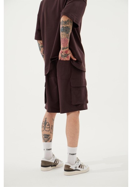 Oversize Kargo Cepli Basic Şort Kahve modelleri