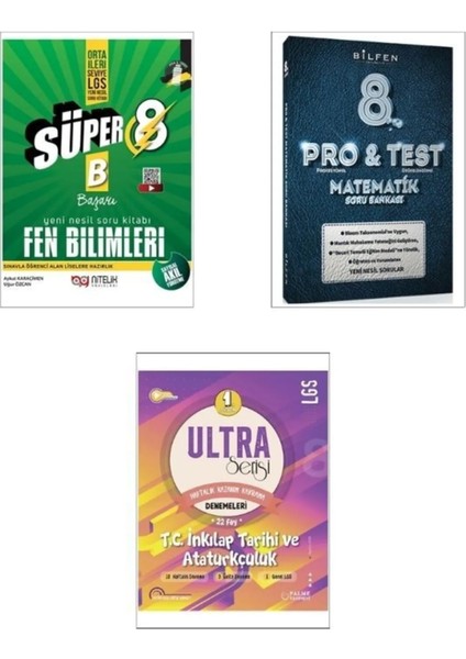 8. Sınıfı Yeni Süper Fen Soru + Bilfen LGS Pro Test Matematik + Palme Yayınevi