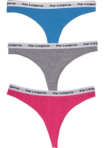 Kadın 3lü Strıng Tanga Mavi-Gri-Fuşya