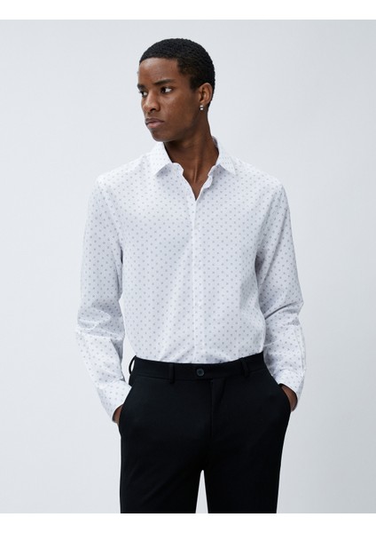 Spor Gömlek Geometrik Detaylı Klasik Yaka Slim Fit Non Iron