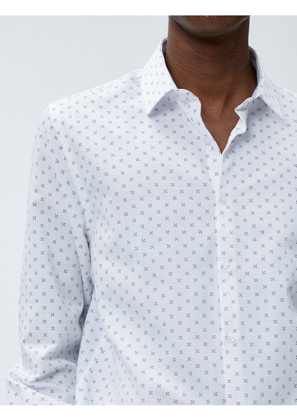 Spor Gömlek Geometrik Detaylı Klasik Yaka Slim Fit Non Iron indirimleri