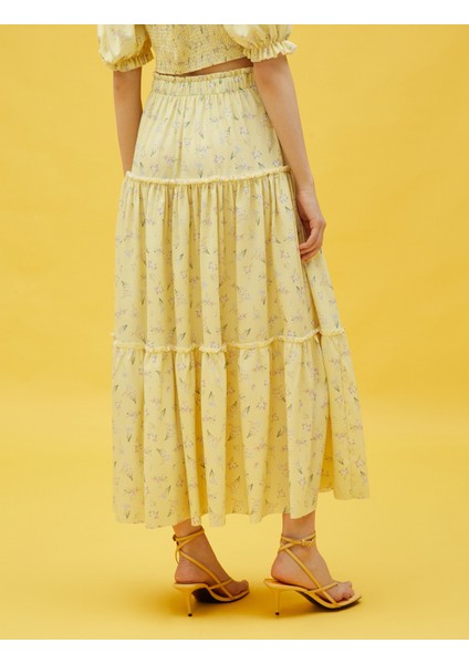 Aslıhan Malbora x Koton - Çiçekli Yırtmaçlı Katlı Uzun Etek fırsatları