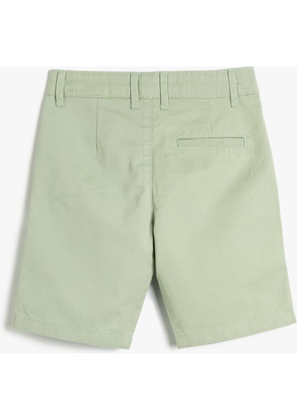 Bermuda Şort Basic Chino Cepli Pamuklu Beli Ayarlanabilir Lastikli