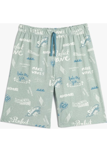 Şort Beli Bağlamalı Baskılı Pamuklu