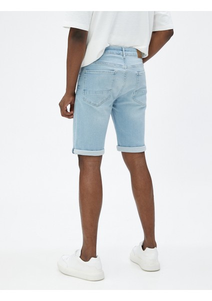 Yırtık Kot Şort Bermuda Katlı Paça Detaylı Düğmeli Pamuklu fırsatları