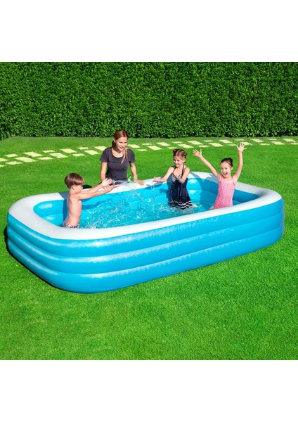 Dikdörtgen Dikdörtgen Yüzme Havuzu (Bestway 54009), Mavi-Beyaz, 305 x 183 x 56 cm