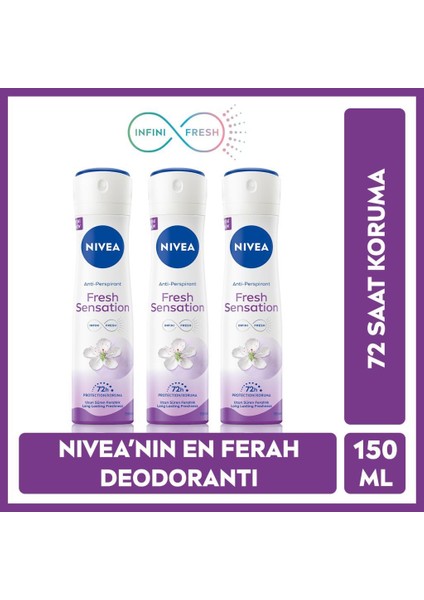 Fresh Sensation Kadın Sprey Deodorant 150 ml -72 Saat Anti-Perspirant Koruma Uzun Süren Ferahlık