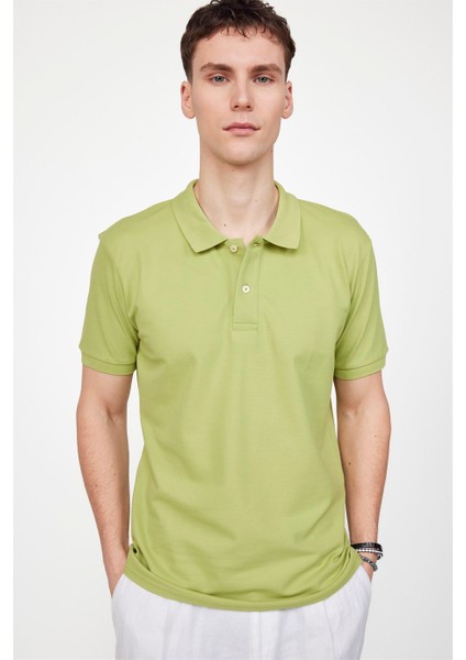 Erkek Polo Yaka Slim Fit Düz Pamuk Pike Yeşil Tişört fiyatları