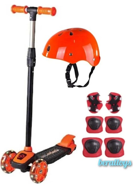 Berattoys Işıklı Scooter 3 Tekerlekli Kask Dizlik Set Twist Scooter Koruyu Ful Set Çocuk Scooter